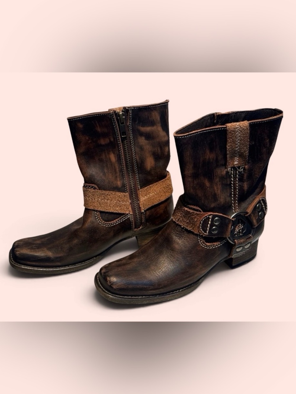 Bed Stu Distressed Brown Leather Moto Boots